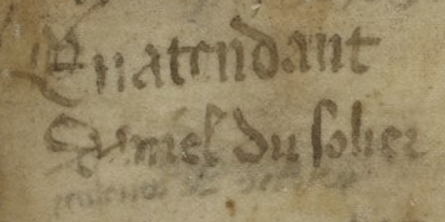 Le mot de Daniel du Solier&nbsp;dans les signatures du Liber amicorum des premiers folios du Chartier de Marie de Cl&egrave;ves. Paris, Bnf, Ms. fr. 20026, fol. 2.