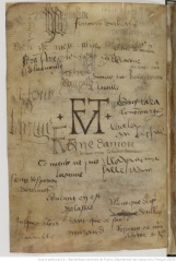 Le mot de Saladin d&#39;Anglure. Signatures du liber amicorum des premiers folios du Chartier de Marie de Cl&egrave;ves. Paris, Bnf, Ms. fr. 20026, fol. Av.