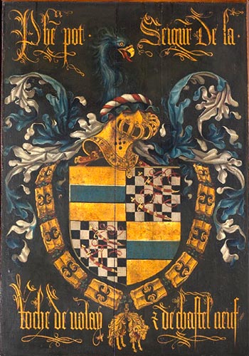 Panneau du chapitre de la Toison d'or de 1468 aux armes de Philippe Pot. Cath&eacute;drale de Bruges.