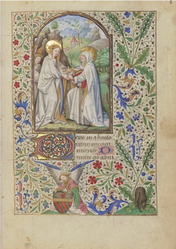 Paris, BnF, NAL 3226, Heures à l'usage de Paris, aux armes et emblèmes du chancelier de France Guillaume Jouvenel des Ursins.