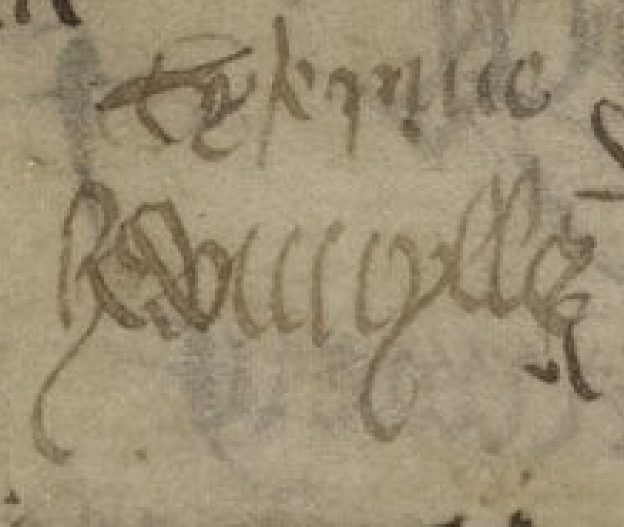 Le mot de Phiilippe de H&eacute;douville dans les signatures du liber amicorum des premiers folios du Chartier de Marie de Cl&egrave;ves. Paris, Bnf, Ms. fr. 20026, fol. Av.