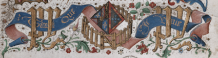 L’emblématique d’Isabelle de Portugal en marge du folio de dédicace du Mortifiment de Vaine Plaisance de René d’Anjou (Bruxelles, KBR, Ms. 10308, fol. 1) : l’enclos palissadé, le mot TANT QUE JE VIVE et le chiffre PY.