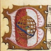 Détail d’un livre de chœur peint pour Manuel Ier avec sa devise, son mot et ses couleurs. Vienne, Osterreichische Nationalbibliothek, Cod. 1783, fol. 2., vers 1500.